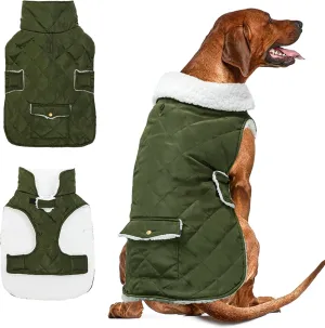 Dog Winter Coat - Windproof Fleece Warm Thick Dog Jacket Clothes for Snow Rainy Cold Weather - Green Pet Vest Coat Outfits for Small Medium Large Dogs - Indoor & Outdoor Use (S-XXL)