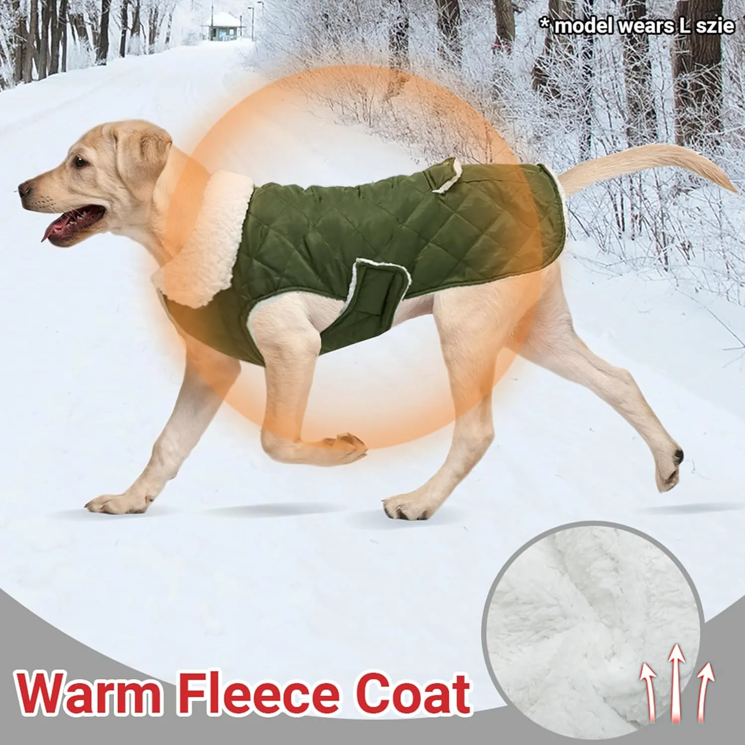 Dog Winter Coat - Windproof Fleece Warm Thick Dog Jacket Clothes for Snow Rainy Cold Weather - Green Pet Vest Coat Outfits for Small Medium Large Dogs - Indoor & Outdoor Use (S-XXL)