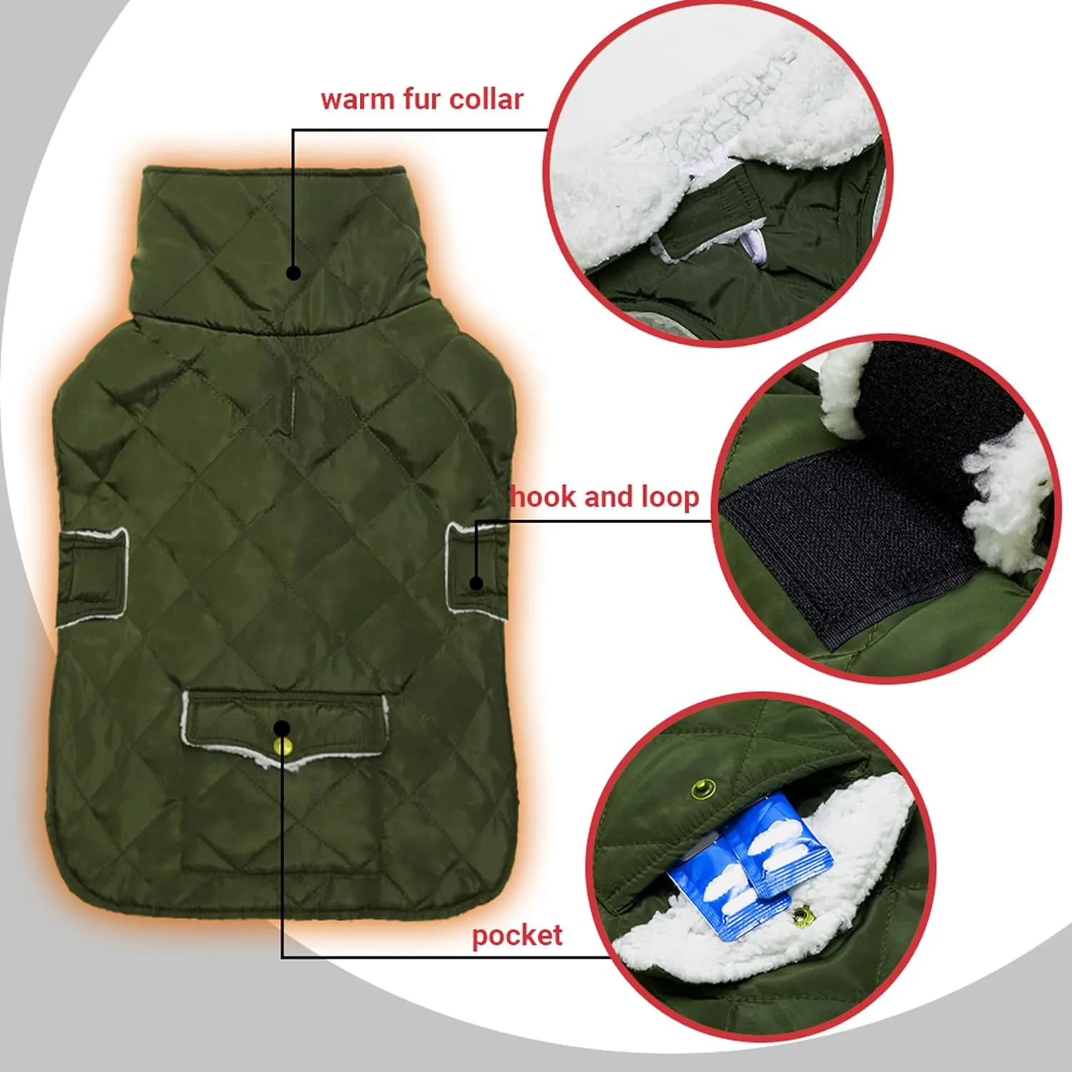 Dog Winter Coat - Windproof Fleece Warm Thick Dog Jacket Clothes for Snow Rainy Cold Weather - Green Pet Vest Coat Outfits for Small Medium Large Dogs - Indoor & Outdoor Use (S-XXL)
