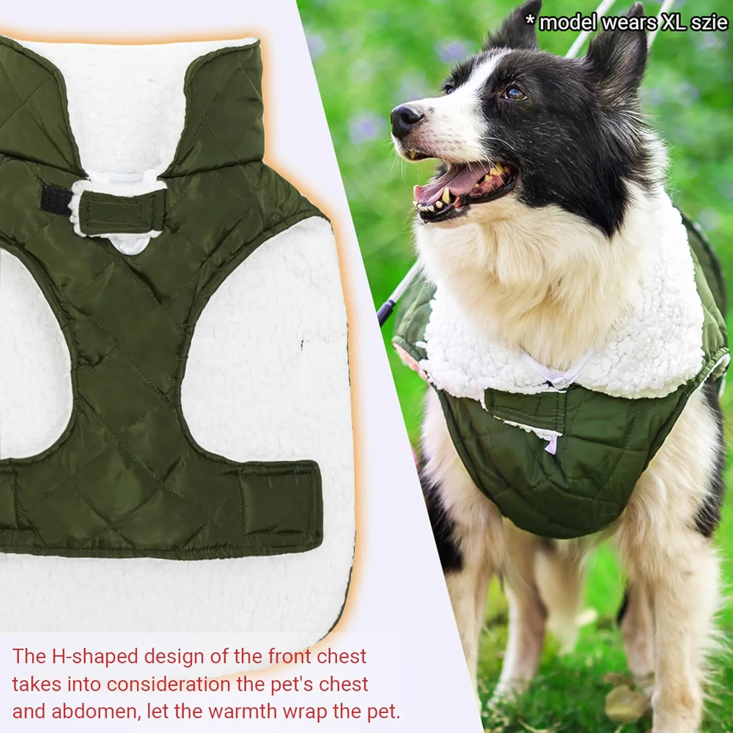 Dog Winter Coat - Windproof Fleece Warm Thick Dog Jacket Clothes for Snow Rainy Cold Weather - Green Pet Vest Coat Outfits for Small Medium Large Dogs - Indoor & Outdoor Use (S-XXL)