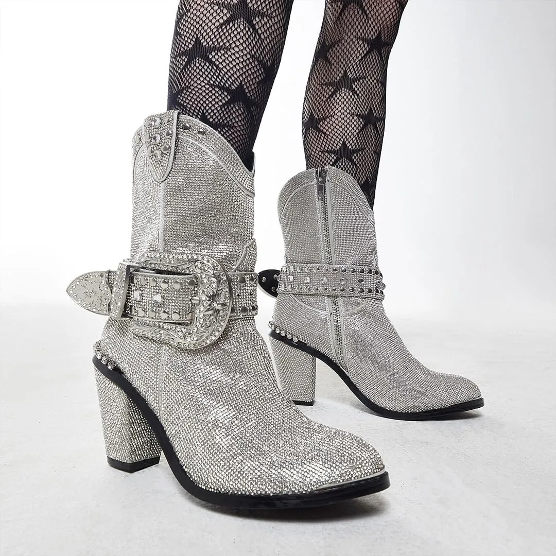 Dolls Kill Sheriff Shine Cowboy Boots by Club Exx - Rhinestone Encrusted Boots Made From Vegan Leather