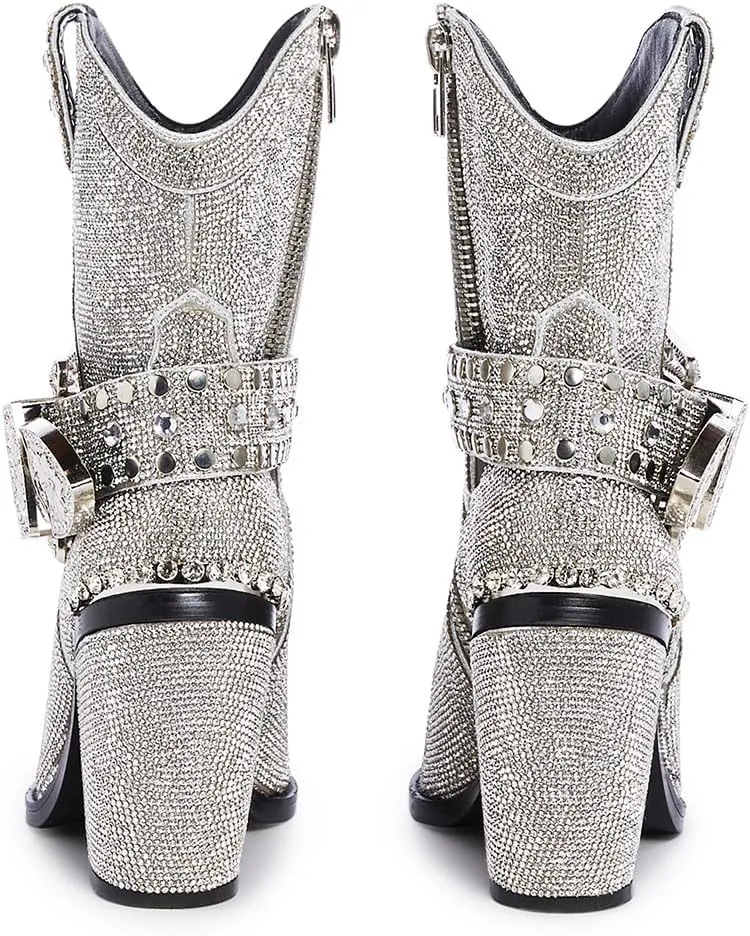 Dolls Kill Sheriff Shine Cowboy Boots by Club Exx - Rhinestone Encrusted Boots Made From Vegan Leather