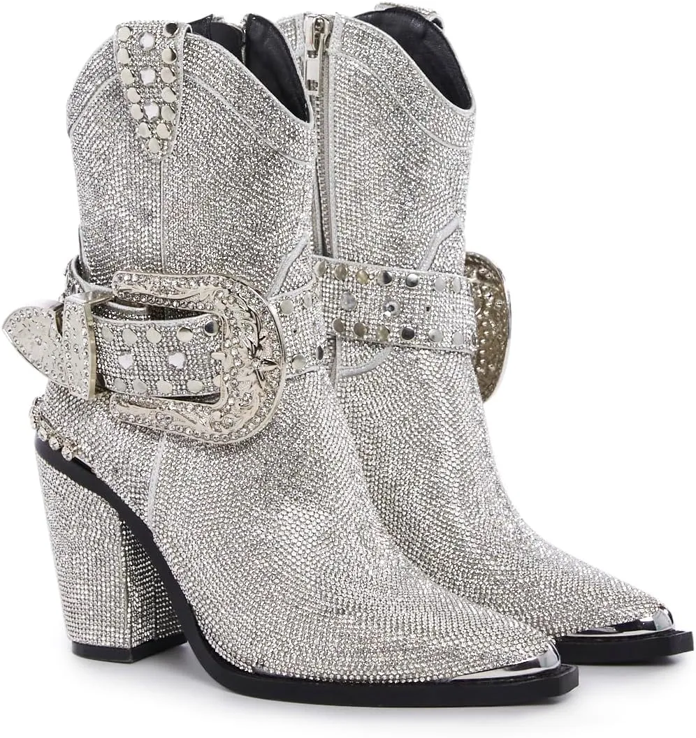Dolls Kill Sheriff Shine Cowboy Boots by Club Exx - Rhinestone Encrusted Boots Made From Vegan Leather
