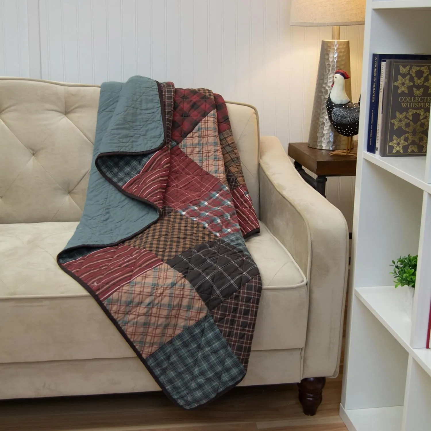Donna Sharp Appalachia Plaid Cotton Quilted Throw Blanket is 50" x 60" - Machine Washable - Perfect for Rustic Decor
