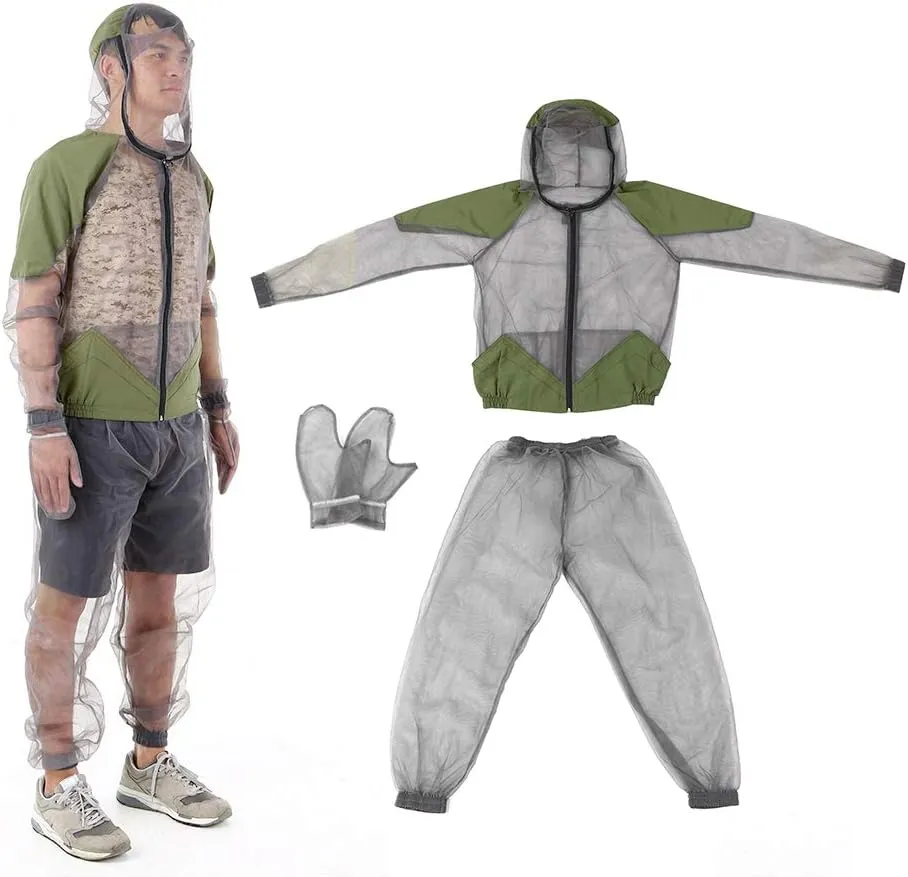 doorslay Fishing Suit - Mesh Bug Suit for Outdoor with Jacket, Pants, Hood & Gloves for Fishing, Hiking, Hunting, Camping