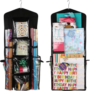 Double-Sided Hanging Gift Bag and Gift Wrap Organizer (Black)