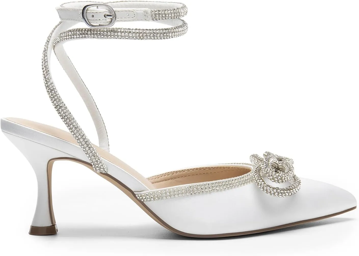 DREAM PAIRS Kitten Heels Rhinestone Bow Ankle Strap Stiletto Pointed Closed Toe Heels for Women Pumps Wedding Bridal Party Dress Shoes