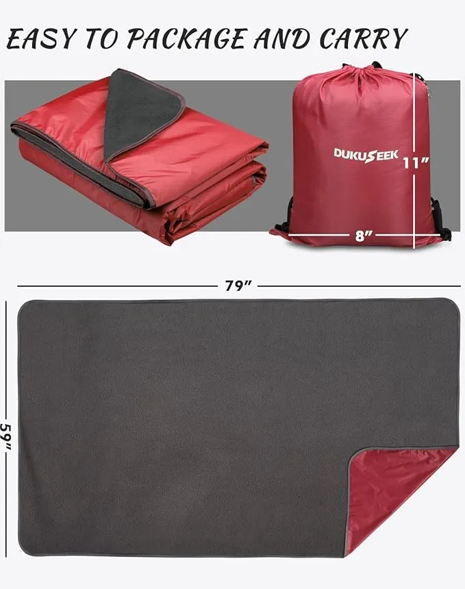 DUKUSEEK Camping Blankets for Cold Weather, Waterproof Blankets for Adult, Large (79"x 59"), Portable, Wearable, Warm for Outdoor Camping, Picnic, Stadium, Sports, Beach, Concerts, Car, Dogs, Travel