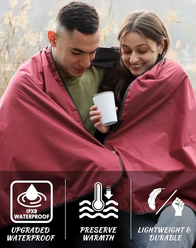 DUKUSEEK Camping Blankets for Cold Weather, Waterproof Blankets for Adult, Large (79"x 59"), Portable, Wearable, Warm for Outdoor Camping, Picnic, Stadium, Sports, Beach, Concerts, Car, Dogs, Travel