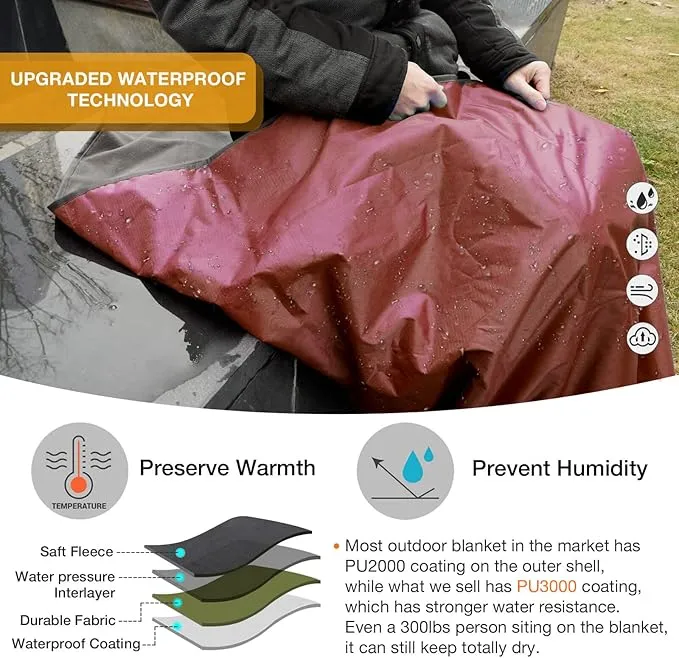DUKUSEEK Camping Blankets for Cold Weather, Waterproof Blankets for Adult, Large (79"x 59"), Portable, Wearable, Warm for Outdoor Camping, Picnic, Stadium, Sports, Beach, Concerts, Car, Dogs, Travel
