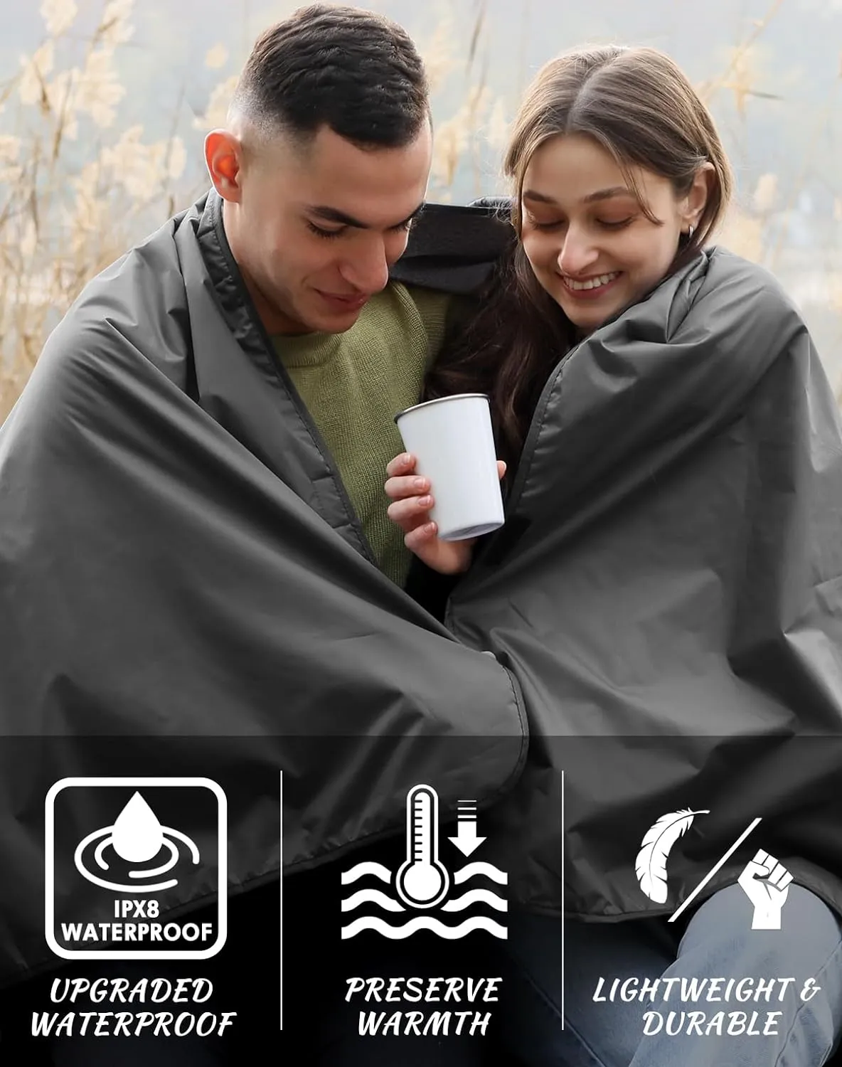 DUKUSEEK Hooded Stadium Blanket, Waterproof Windproof Outdoor Fleece Blanket - Large (79x56), Portable, Wearable, Warm for Outdoor Camping, Picnic, Stadium, Sports, Beach, Concerts, Car, Dogs…