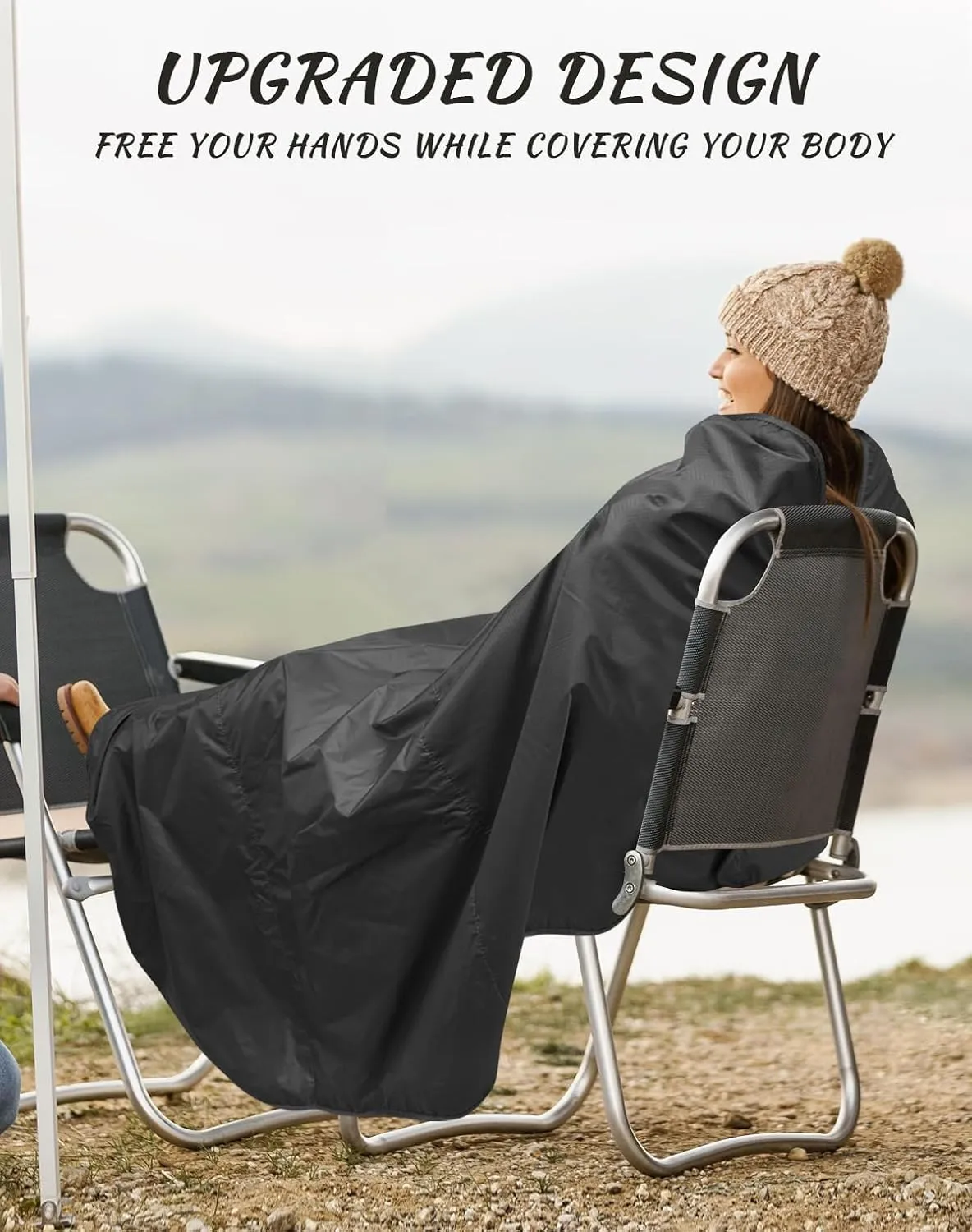 DUKUSEEK Outdoor Waterproof Stadium Blanket with Hood, Windproof Camping Blankets for Cold Weather, Sports, Yard, Soccer, Large Warm Fleece All Weather Blankets, Dark Blue 59"x56"