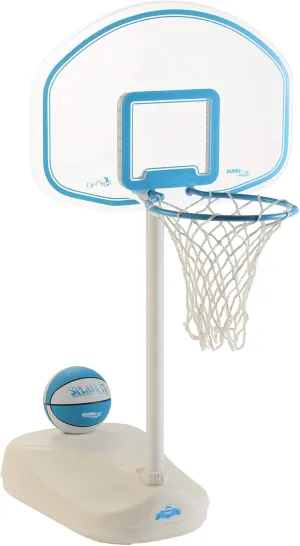 Dunn-Rite Clear Shot Poolside Fillable Base Basketball Hoop w/Ball, Base, & 13 Inch Stainless Steel Rim, Clear