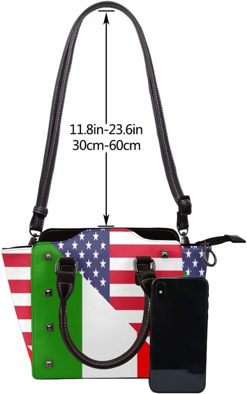 DWomen's Pu Leather Handbag Rivet Shoulder Bag Fashion Studded Top Handle Satchel Crossbody Tote Bag Punk Bag Purse