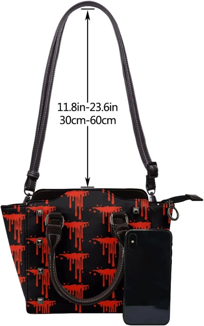 DWomen's Pu Leather Handbag Rivet Shoulder Bag Fashion Studded Top Handle Satchel Crossbody Tote Bag Punk Bag Purse