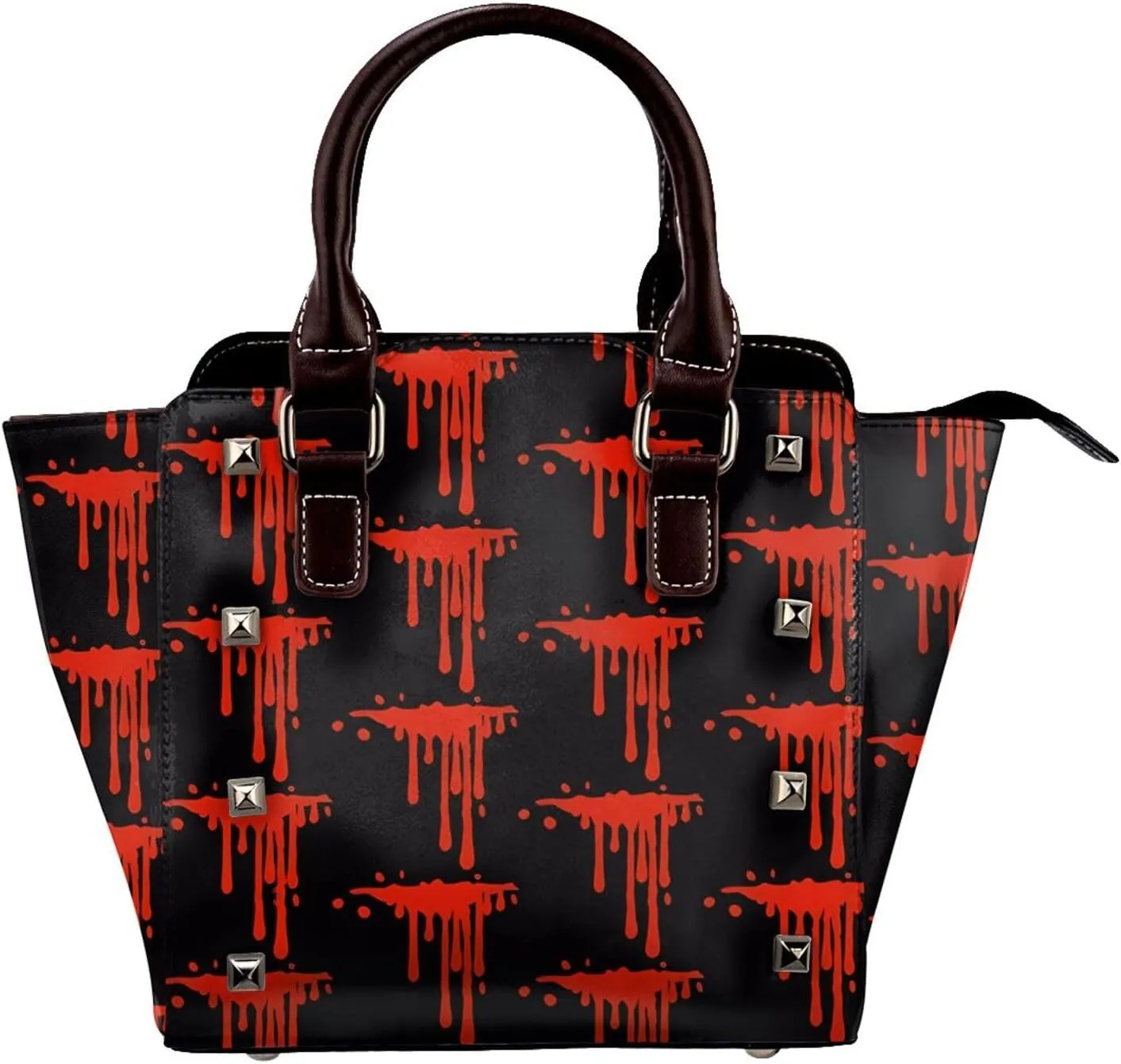 DWomen's Pu Leather Handbag Rivet Shoulder Bag Fashion Studded Top Handle Satchel Crossbody Tote Bag Punk Bag Purse