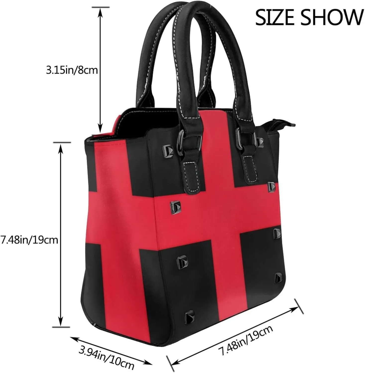 DWomen's Pu Leather Handbag Rivet Shoulder Bag Fashion Studded Top Handle Satchel Crossbody Tote Bag Punk Bag Purse