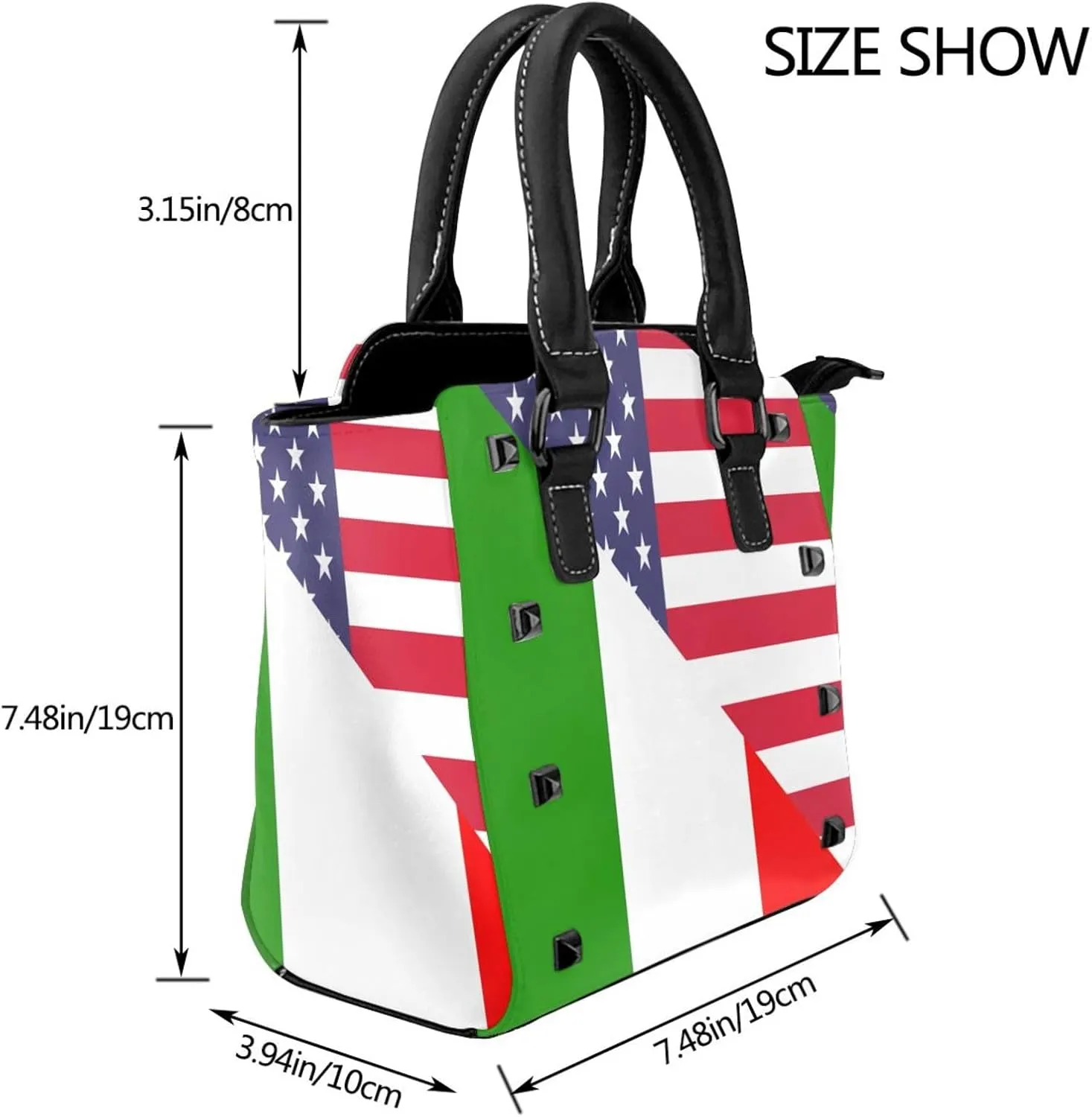 DWomen's Pu Leather Handbag Rivet Shoulder Bag Fashion Studded Top Handle Satchel Crossbody Tote Bag Punk Bag Purse