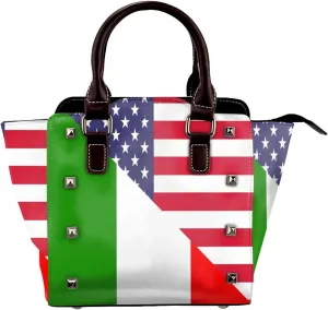 DWomen's Pu Leather Handbag Rivet Shoulder Bag Fashion Studded Top Handle Satchel Crossbody Tote Bag Punk Bag Purse