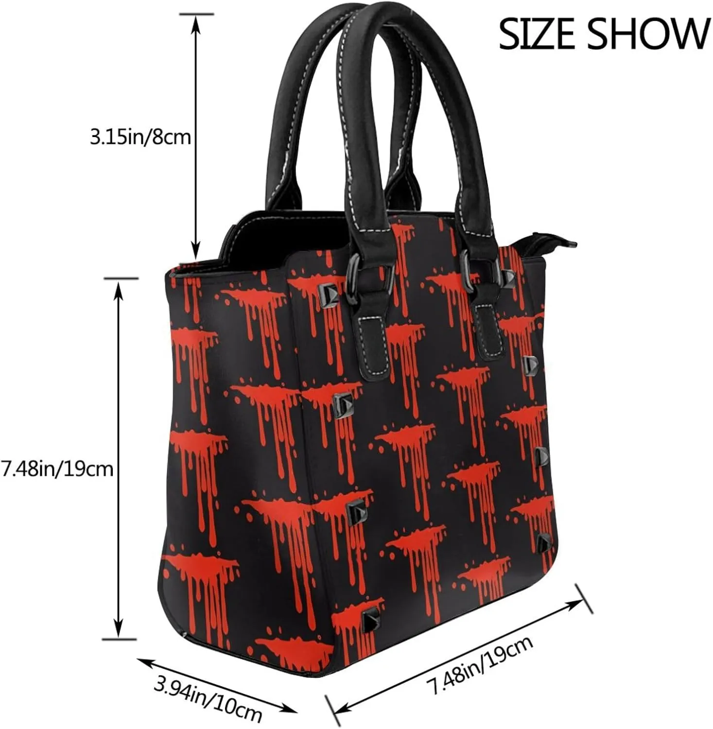 DWomen's Pu Leather Handbag Rivet Shoulder Bag Fashion Studded Top Handle Satchel Crossbody Tote Bag Punk Bag Purse