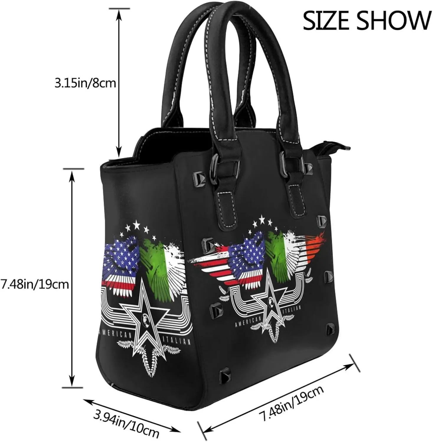 DWomen's Pu Leather Handbag Rivet Shoulder Bag Fashion Studded Top Handle Satchel Crossbody Tote Bag Punk Bag Purse