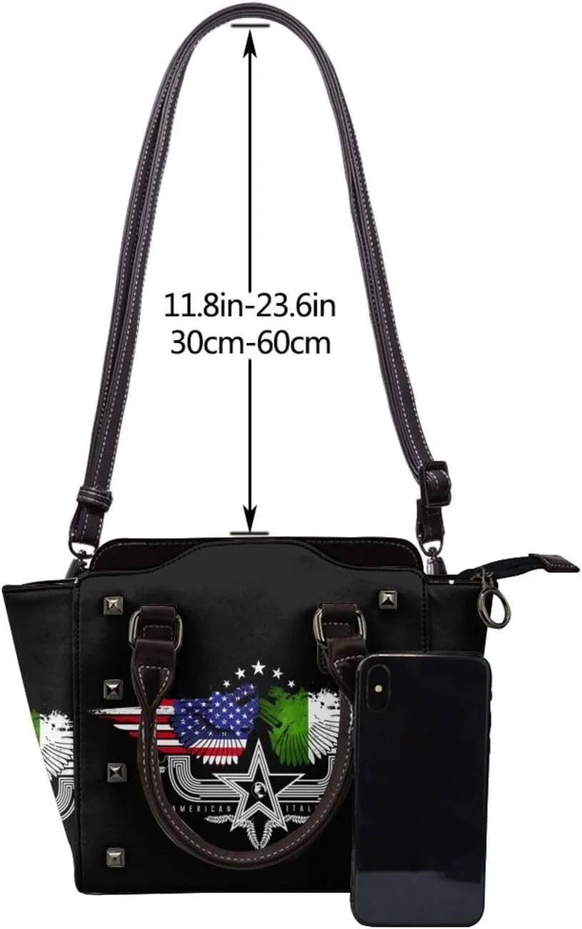 DWomen's Pu Leather Handbag Rivet Shoulder Bag Fashion Studded Top Handle Satchel Crossbody Tote Bag Punk Bag Purse