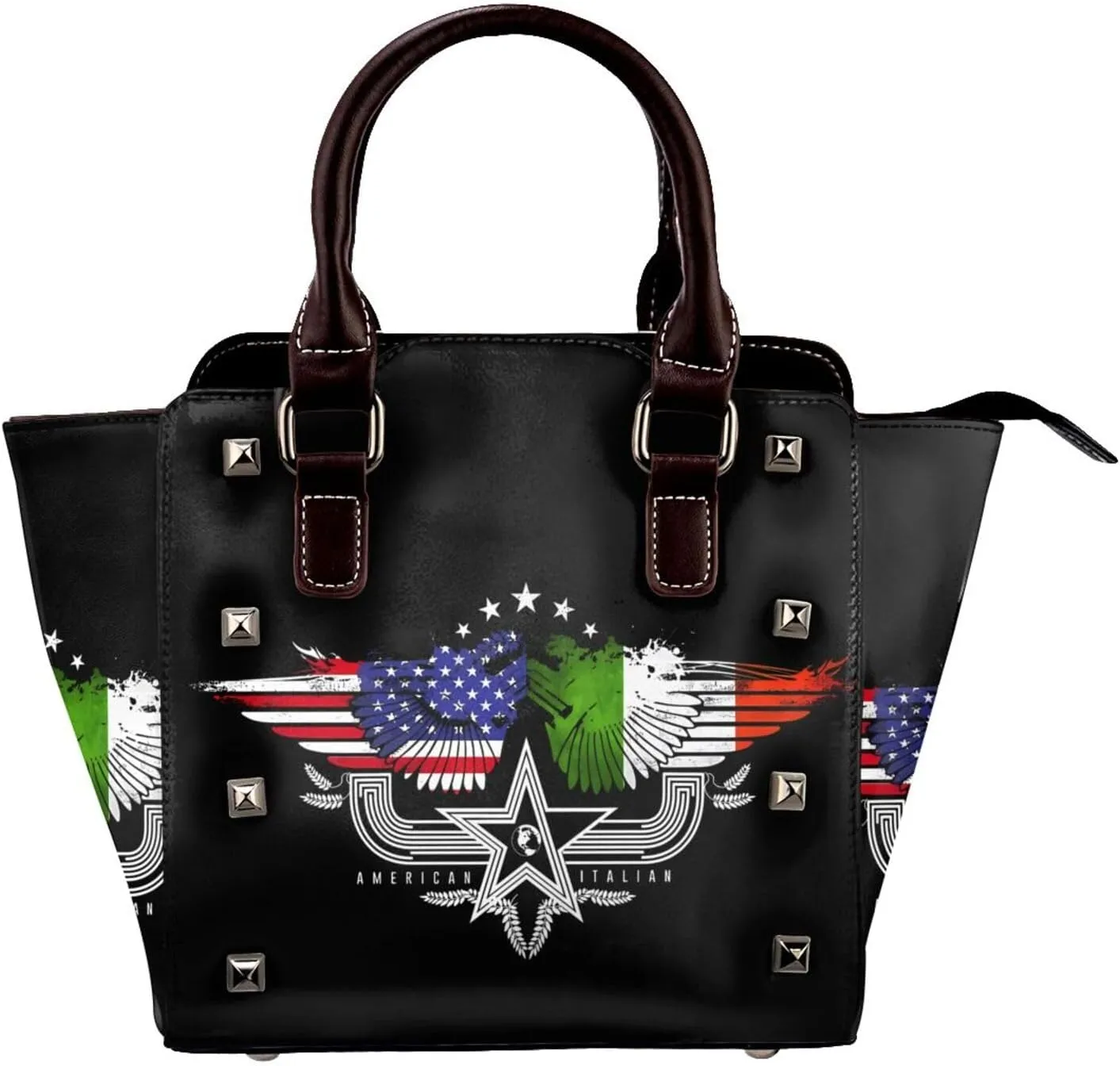 DWomen's Pu Leather Handbag Rivet Shoulder Bag Fashion Studded Top Handle Satchel Crossbody Tote Bag Punk Bag Purse
