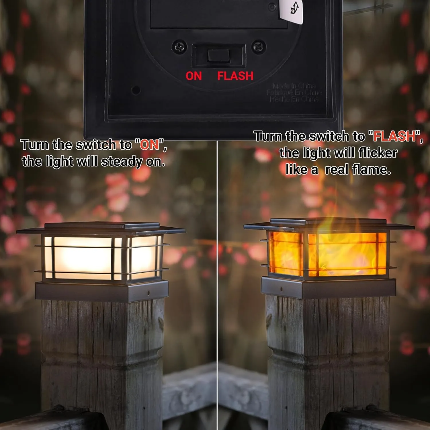 Dynaming 6 Pack Solar Post Cap Lights Outdoor with Flickering Flame Light, Fence Post Solar Lights Fit for 4x4 5x5 6x6 Vinyl/Wooden Posts, High Brightness SMD LED Lighting Decor for Garden Deck Patio