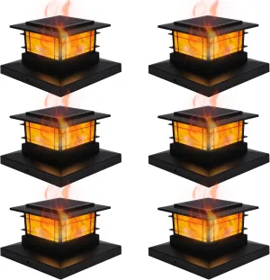 Dynaming 6 Pack Solar Post Cap Lights Outdoor with Flickering Flame Light, Fence Post Solar Lights Fit for 4x4 5x5 6x6 Vinyl/Wooden Posts, High Brightness SMD LED Lighting Decor for Garden Deck Patio