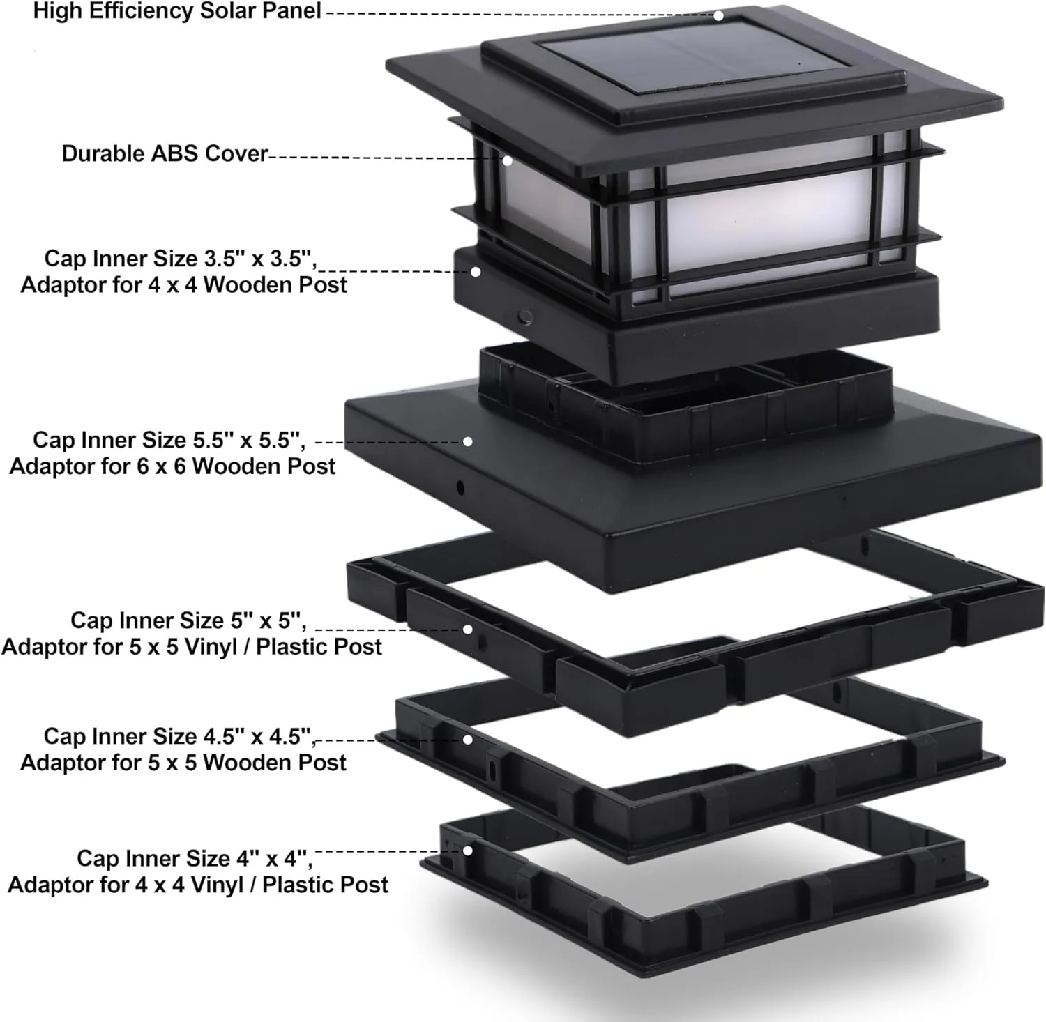 Dynaming 6 Pack Solar Post Cap Lights Outdoor with Flickering Flame Light, Fence Post Solar Lights Fit for 4x4 5x5 6x6 Vinyl/Wooden Posts, High Brightness SMD LED Lighting Decor for Garden Deck Patio