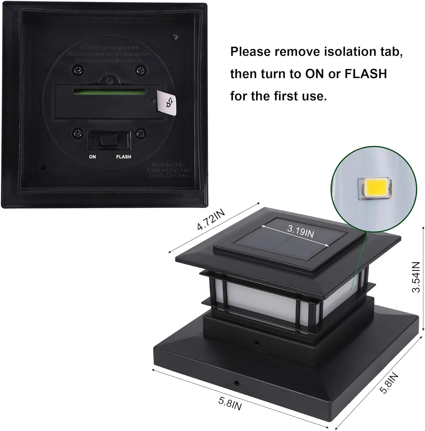 Dynaming 6 Pack Solar Post Cap Lights Outdoor with Flickering Flame Light, Fence Post Solar Lights Fit for 4x4 5x5 6x6 Vinyl/Wooden Posts, High Brightness SMD LED Lighting Decor for Garden Deck Patio