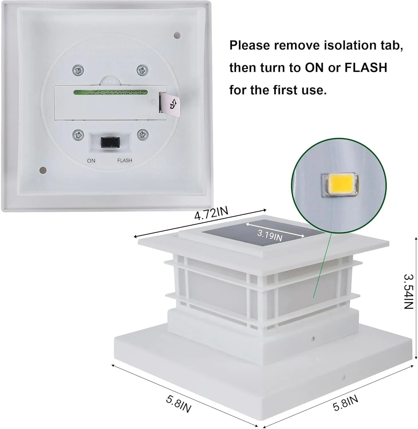 Dynaming 8 Pack Solar Post Cap Lights Outdoor with Flickering Flame Light, White Shell Fence Post Solar Lights Fit 4x4 5x5 6x6 Vinyl/Wooden Posts, Brightness LED Lighting Decor for Garden Deck Patio