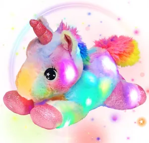 Easfan LED Unicorn Plush Light-up Stuffed Animal with Colorful Night Lights Glow in The Dark Birthday Festival for Kids Toddlers Girls Rainbow,10”