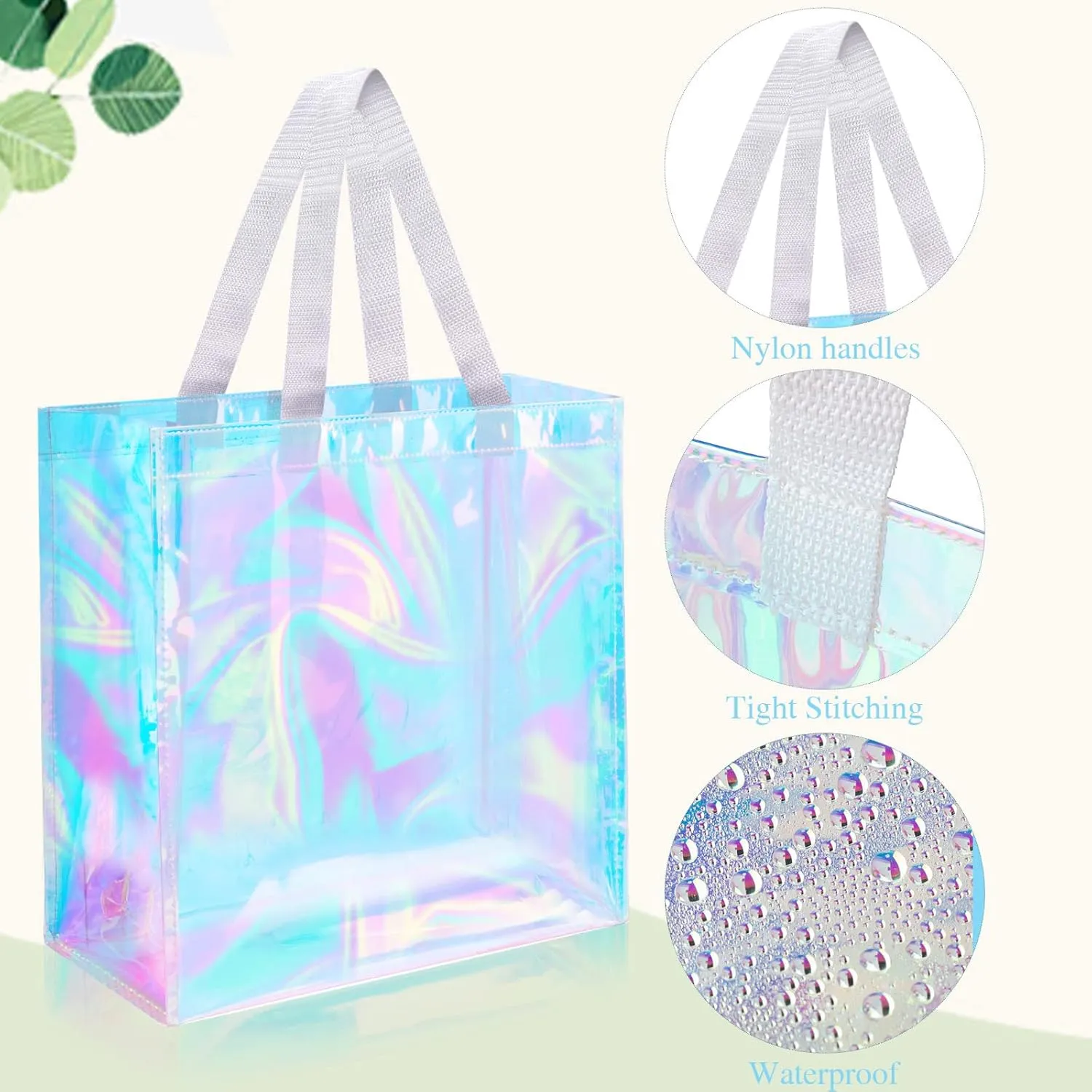 Eccliy 30 Pack 12x12x6 Inch Clear Tote Bag Stadium Approved Bulk Plastic Tote Gift Bag with Handle for Gym Sports Beach