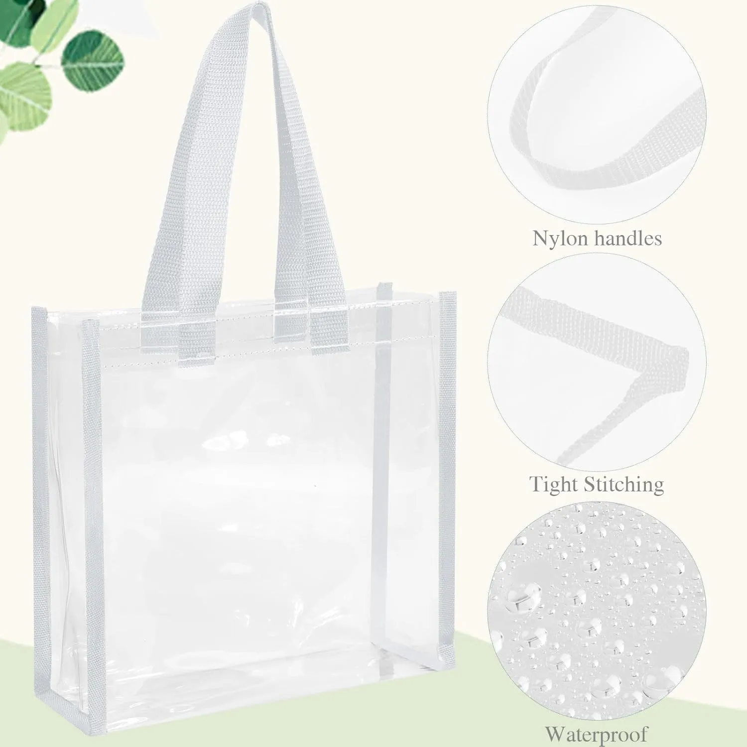 Eccliy 30 Pack 12x12x6 Inch Clear Tote Bag Stadium Approved Bulk Plastic Tote Gift Bag with Handle for Gym Sports Beach
