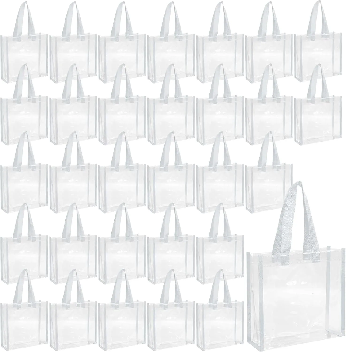 Eccliy 30 Pack 12x12x6 Inch Clear Tote Bag Stadium Approved Bulk Plastic Tote Gift Bag with Handle for Gym Sports Beach