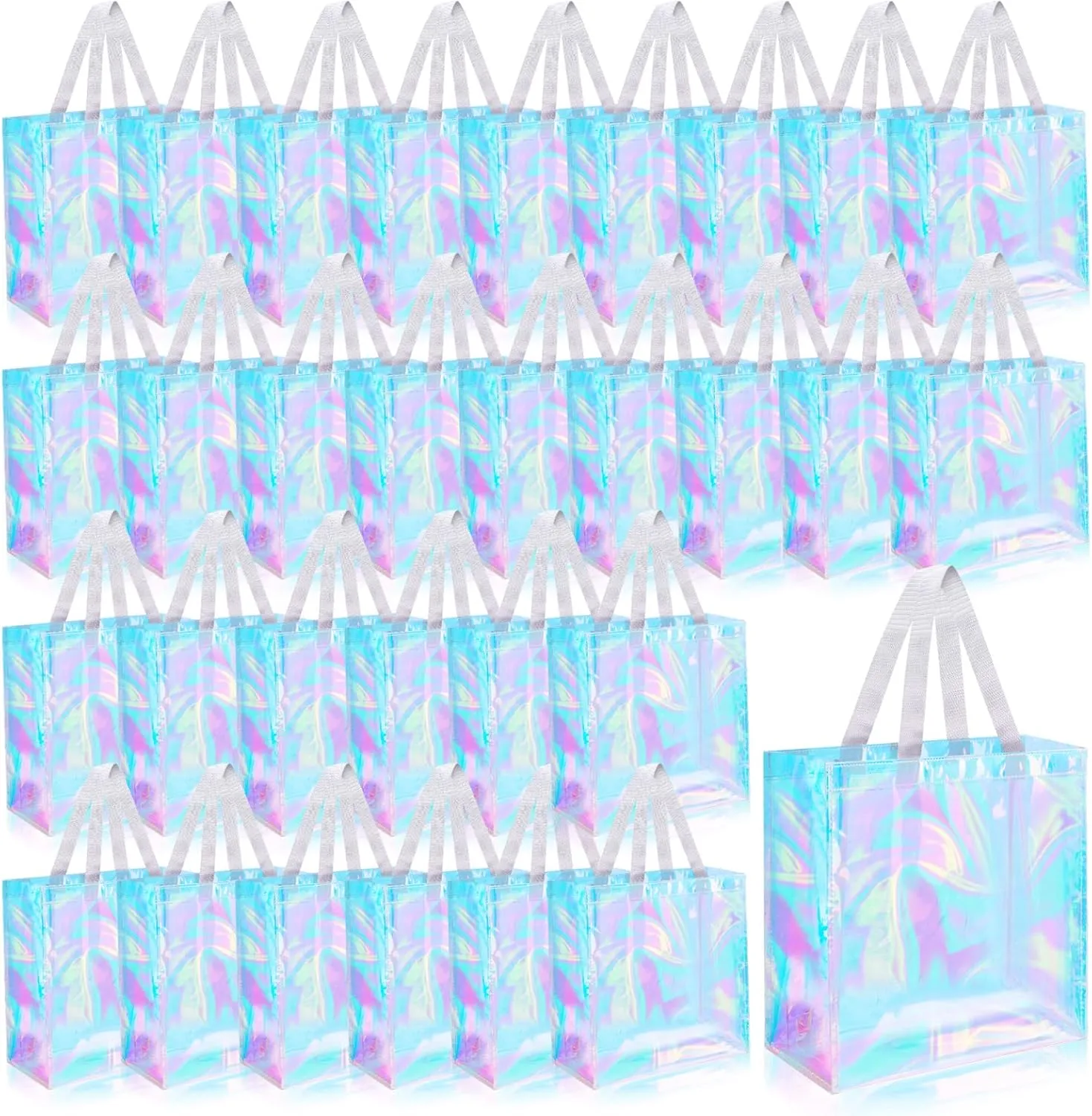 Eccliy 30 Pack 12x12x6 Inch Clear Tote Bag Stadium Approved Bulk Plastic Tote Gift Bag with Handle for Gym Sports Beach