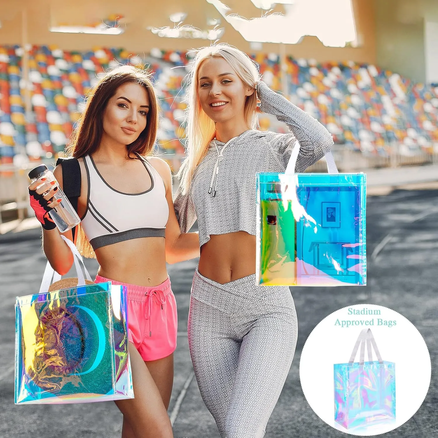 Eccliy 30 Pack 12x12x6 Inch Clear Tote Bag Stadium Approved Bulk Plastic Tote Gift Bag with Handle for Gym Sports Beach