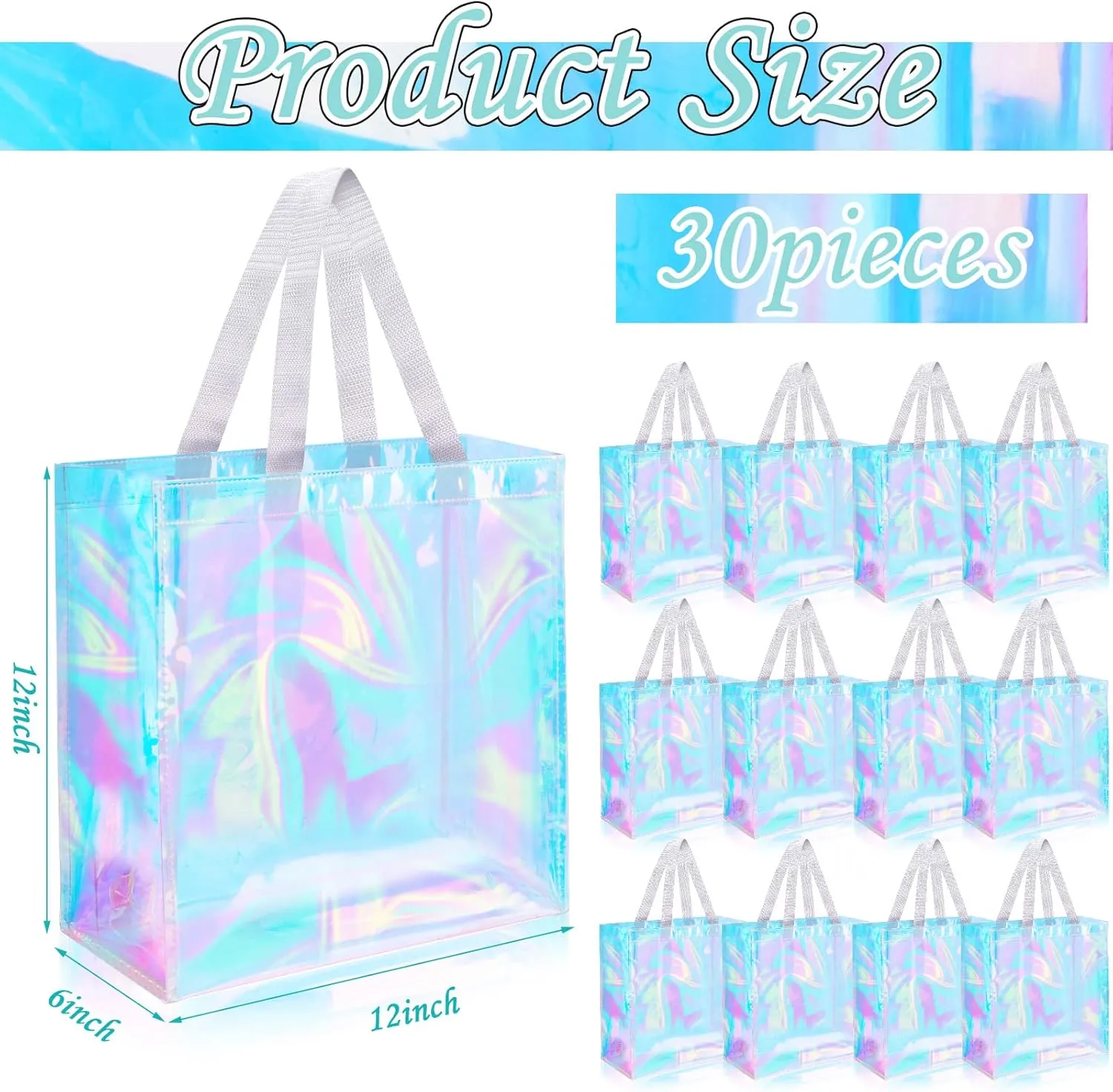 Eccliy 30 Pack 12x12x6 Inch Clear Tote Bag Stadium Approved Bulk Plastic Tote Gift Bag with Handle for Gym Sports Beach