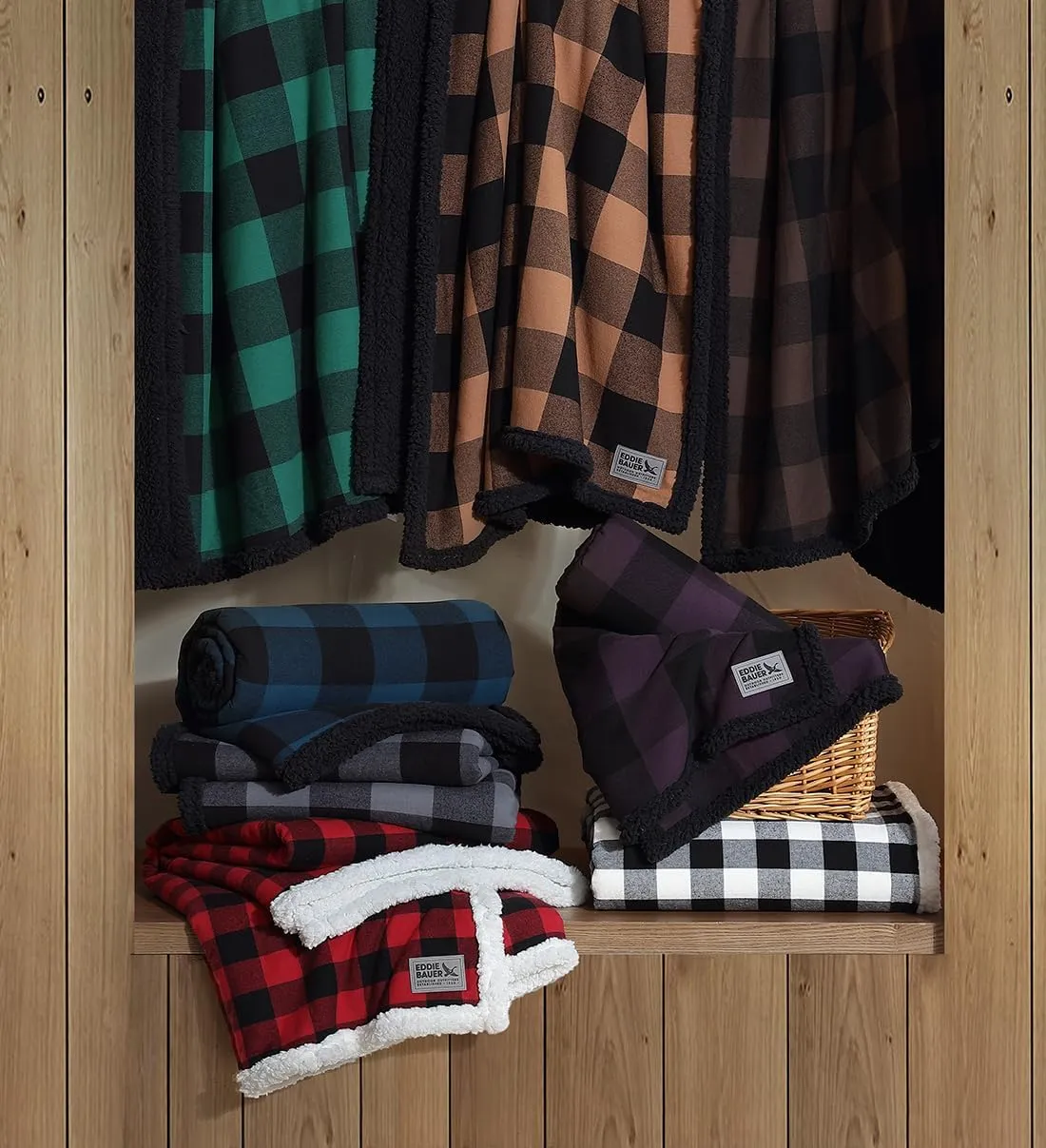 Eddie Bauer - Blanket, Super Soft Reversible Sherpa & Brushed Fleece Bedding, Throw Blankets for Couch, Ideal for Lounging (Cabin Plaid Brown)