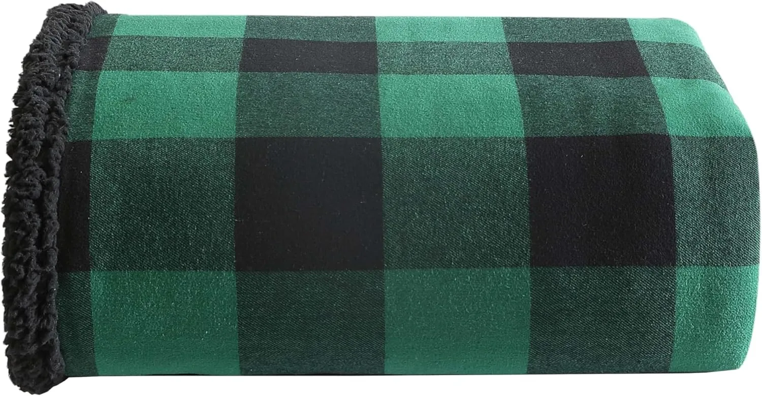Eddie Bauer - Blanket, Super Soft Reversible Sherpa & Brushed Fleece Bedding, Throw Blankets for Couch, Ideal for Lounging (Cabin Plaid Green)
