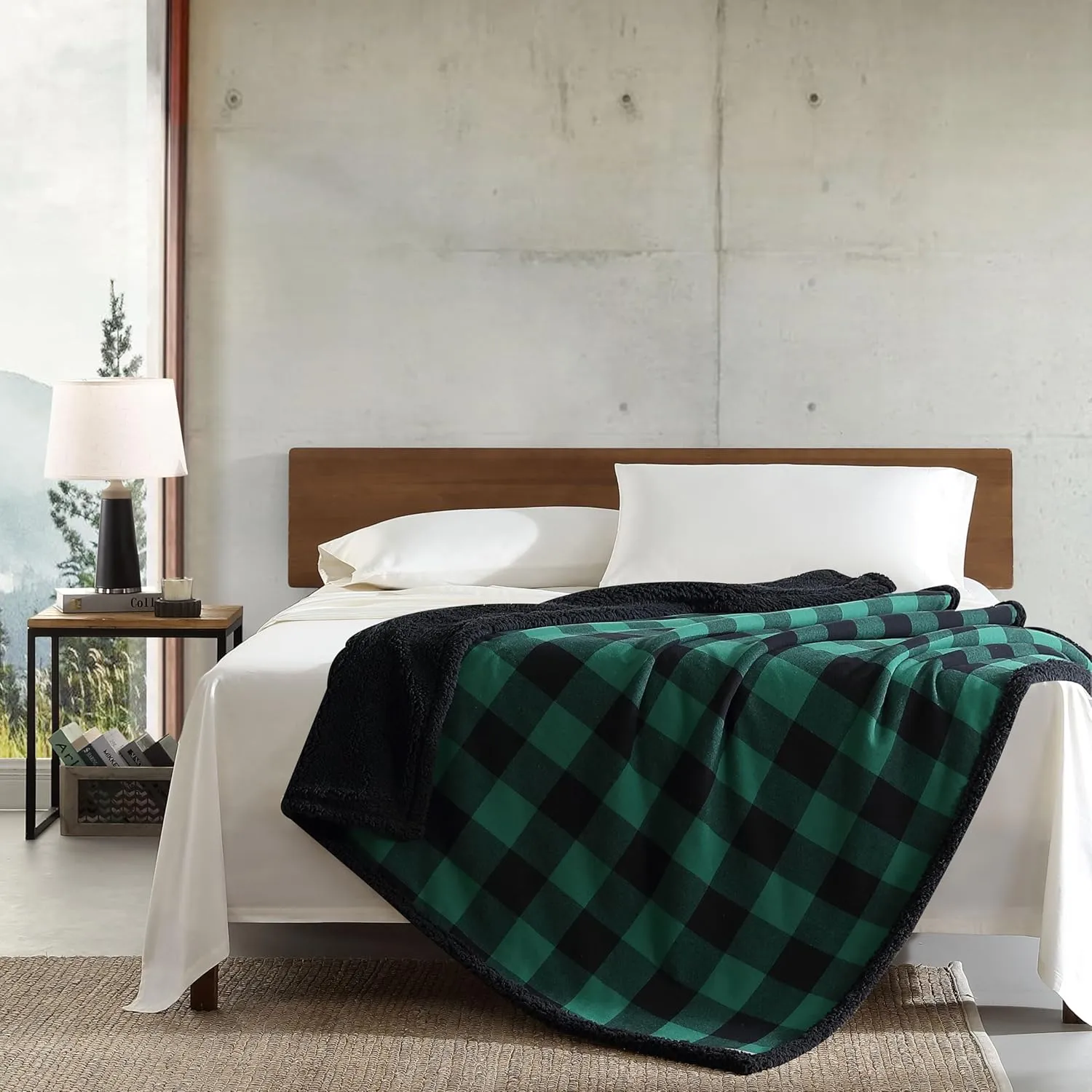 Eddie Bauer - Blanket, Super Soft Reversible Sherpa & Brushed Fleece Bedding, Throw Blankets for Couch, Ideal for Lounging (Cabin Plaid Green)