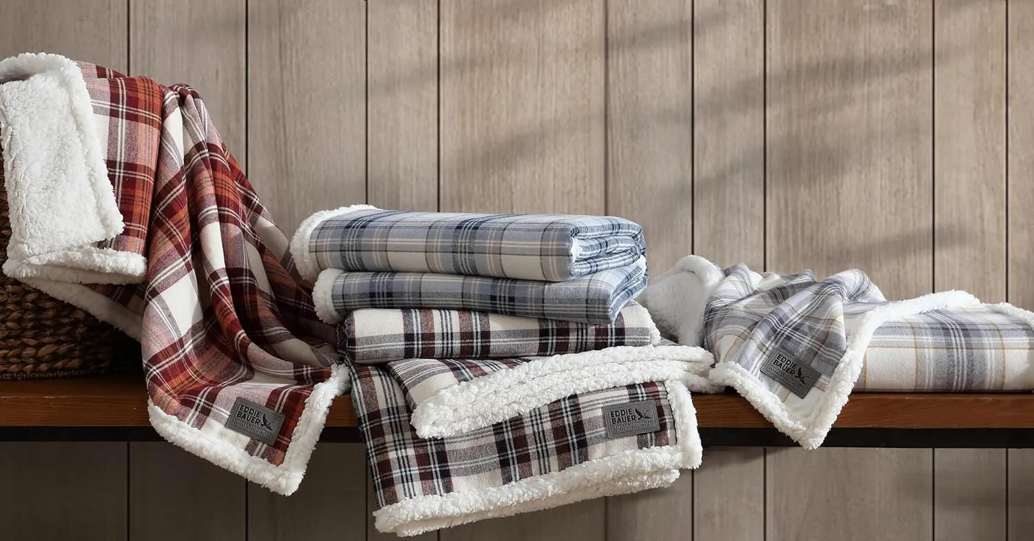 Eddie Bauer - Blanket, Super Soft Reversible Sherpa & Brushed Fleece Bedding, Throw Blankets for Couch, Ideal for Lounging (Edgewood Plaid Grey)