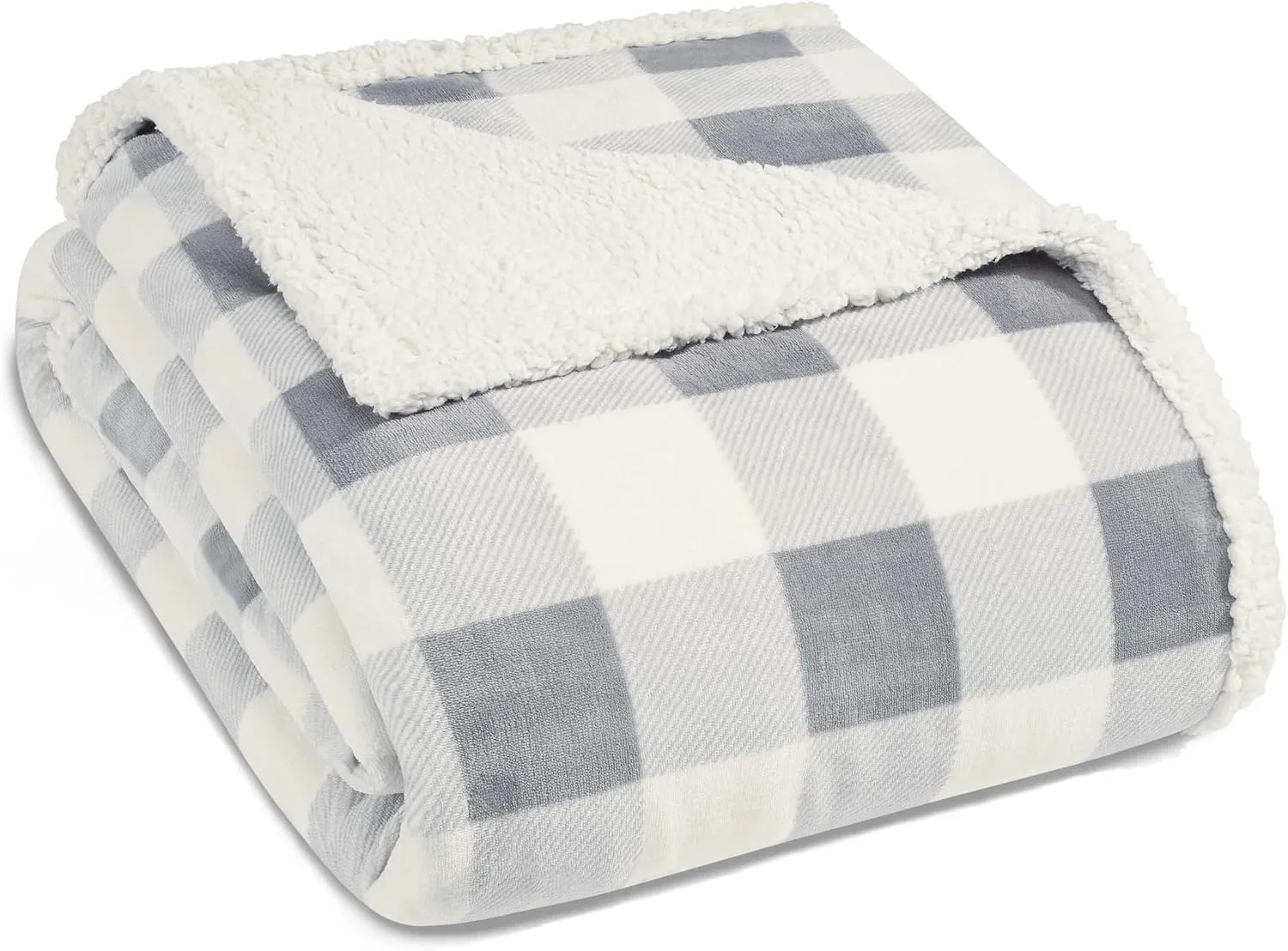 Eddie Bauer - King Blanket, Reversible Sherpa Fleece Blanket, Buffalo Plaid Bedding, Super Soft Cozy Home Decor (Chrome Grey, King)