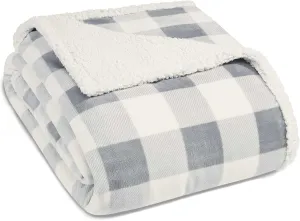 Eddie Bauer - Queen Blanket, Reversible Sherpa Fleece Blanket, Buffalo Plaid Bedding, Super Soft Cozy Home Decor (Chrome Grey, Queen)