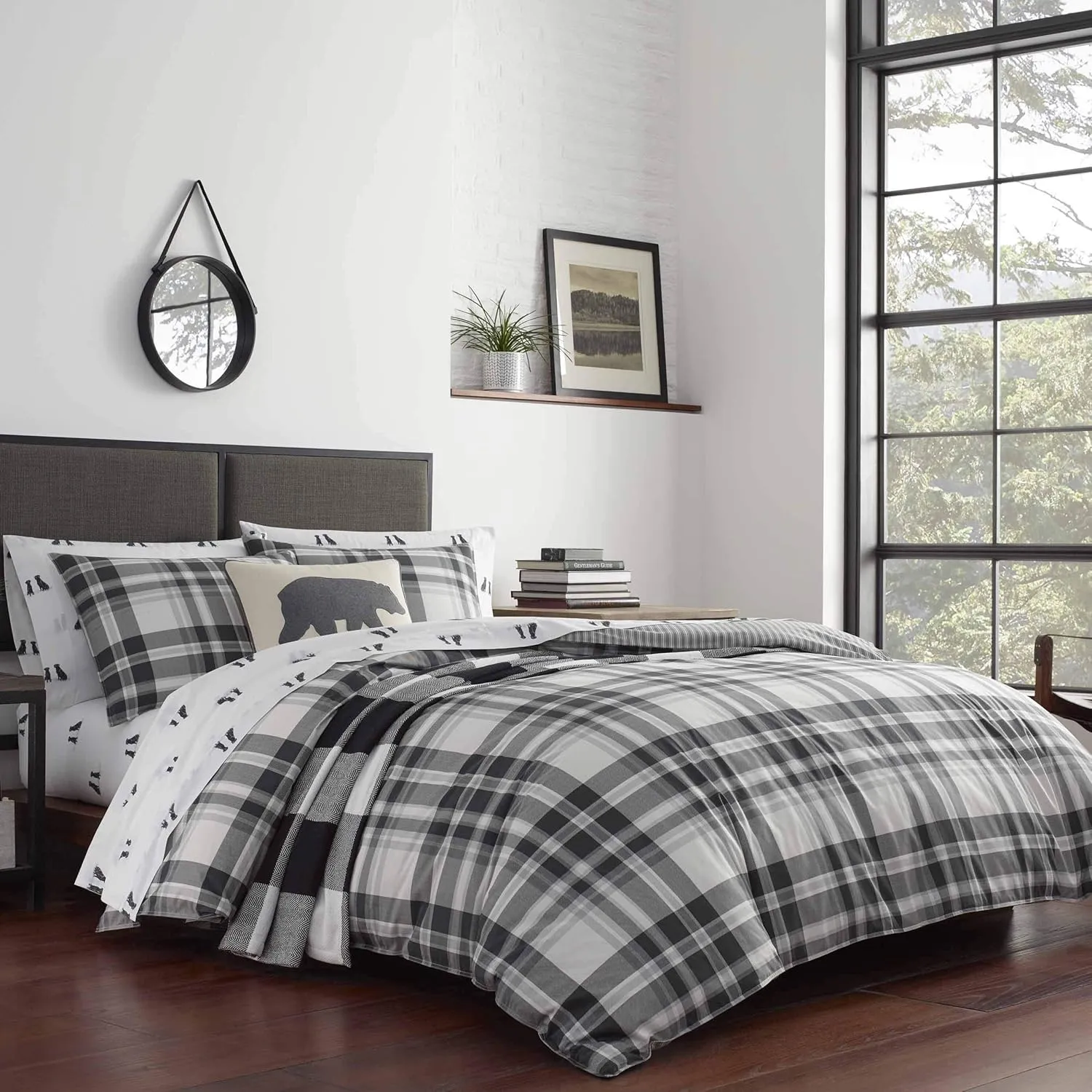 Eddie Bauer - Queen Comforter Set, Cotton Reversible Bedding with Matching Shams, Plaid Home Decor for All Seasons (Coal Creek Grey, Queen)