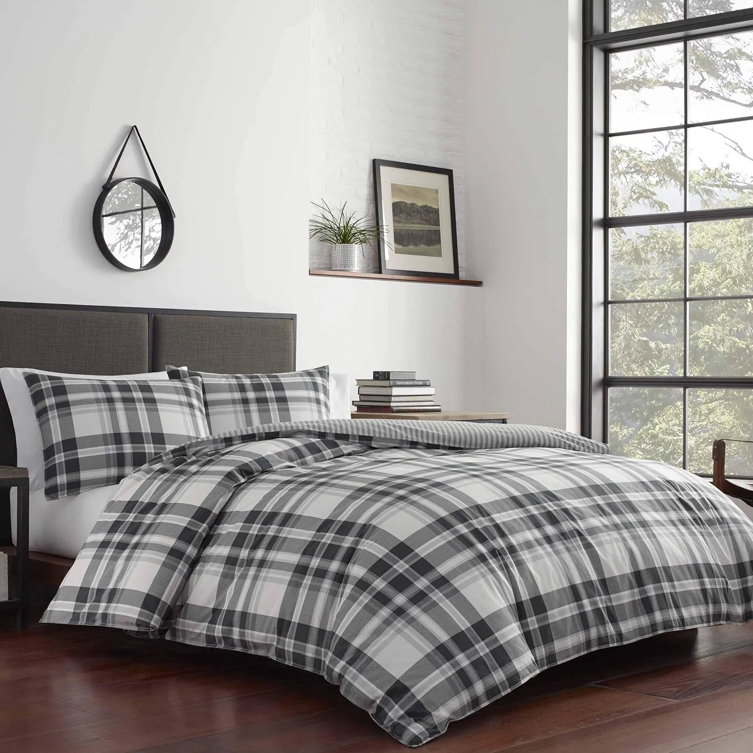 Eddie Bauer - Queen Comforter Set, Cotton Reversible Bedding with Matching Shams, Plaid Home Decor for All Seasons (Coal Creek Grey, Queen)