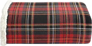 Eddie Bauer - Throw Blanket, Cotton Flannel Home Decor, All Season Reversible Sherpa Bedding (Mountain Tartan Red, Throw)