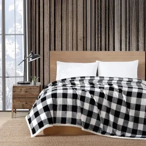 Eddie Bauer - Twin Blanket, Reversible Sherpa Fleece Bedding, Buffalo Plaid Home Decor for All Seasons (Black Check, Twin)