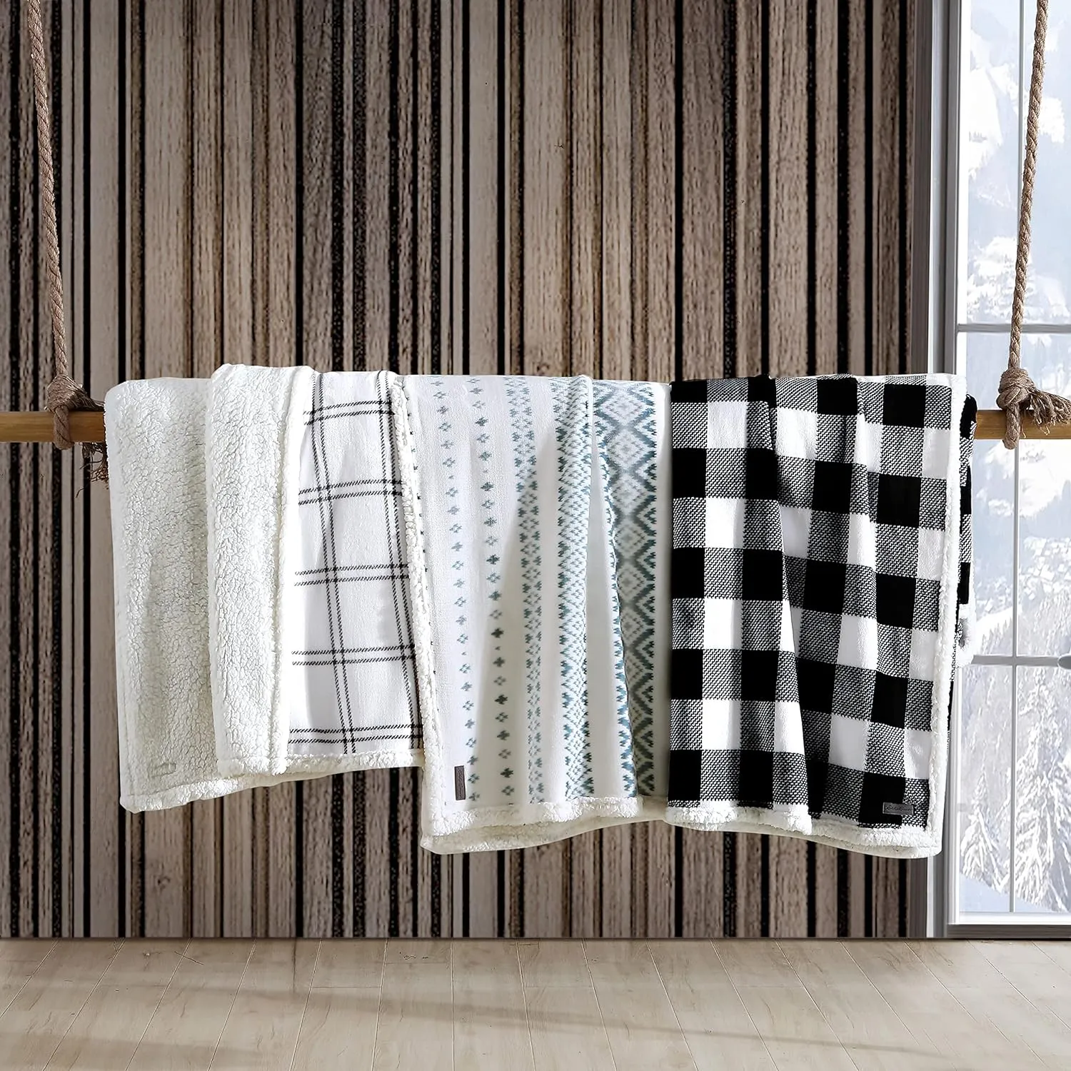 Eddie Bauer - Twin Blanket, Reversible Sherpa Fleece Bedding, Buffalo Plaid Home Decor for All Seasons (Black Check, Twin)